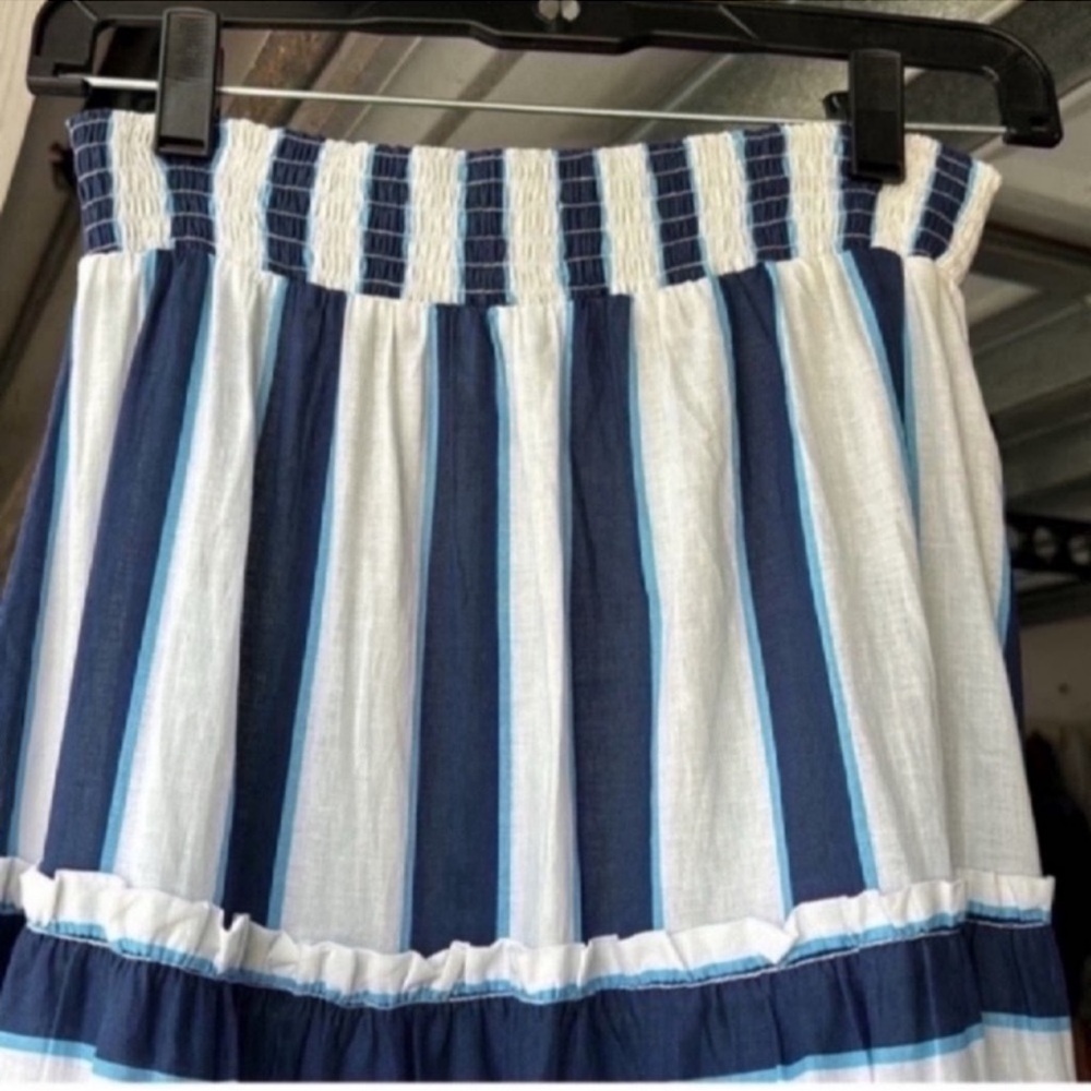 WKND WYFR Blue and White Tiered Strapless Maxi Dress for Resort Wear - Picture 2 of 4